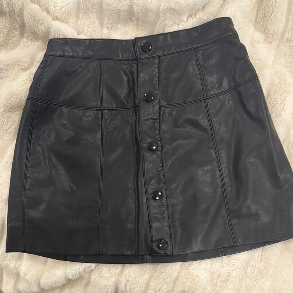Black Leather Button-Up Skirt